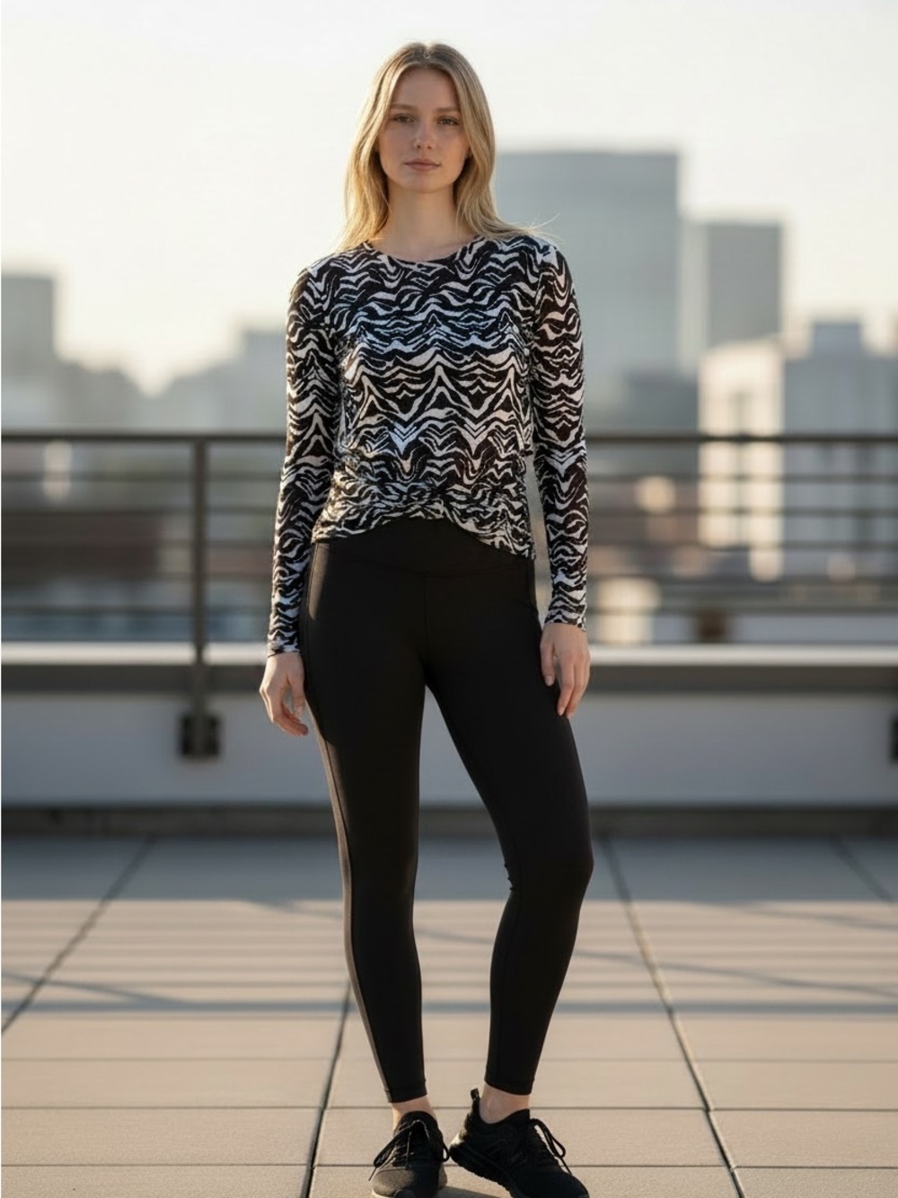 PRISMSPORT Zebra Print Mesh Long Sleeve Top- Sz Small